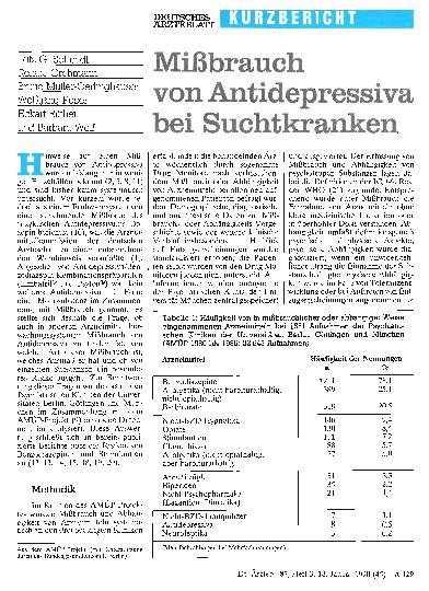 Vorschauseite 1: Mißbrauch von Antidepressiva bei Suchtkranken