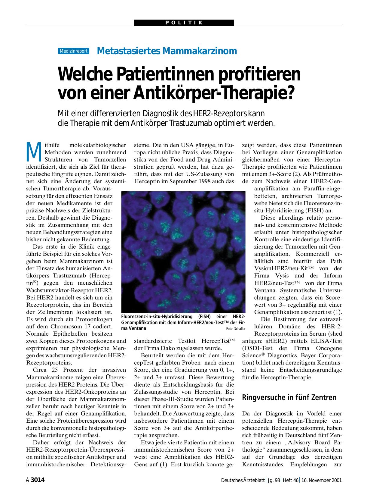 Vorschauseite 1: Metastasiertes Mammakarzinom: Welche Patientinnen profitieren von einer Antikörper-Therapie?