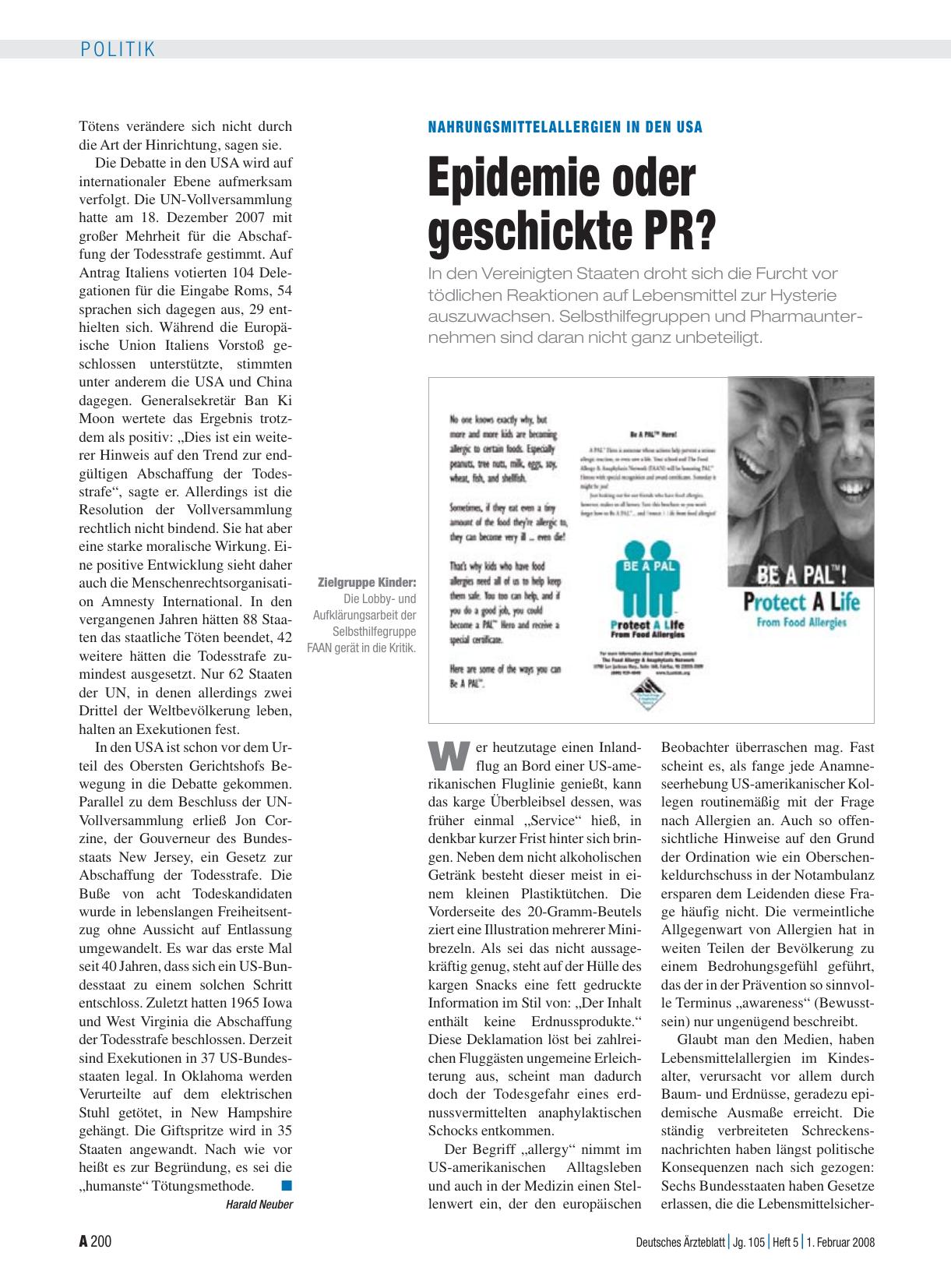 Vorschauseite 1: Nahrungsmittelallergien in den USA: Epidemie oder geschickte PR?