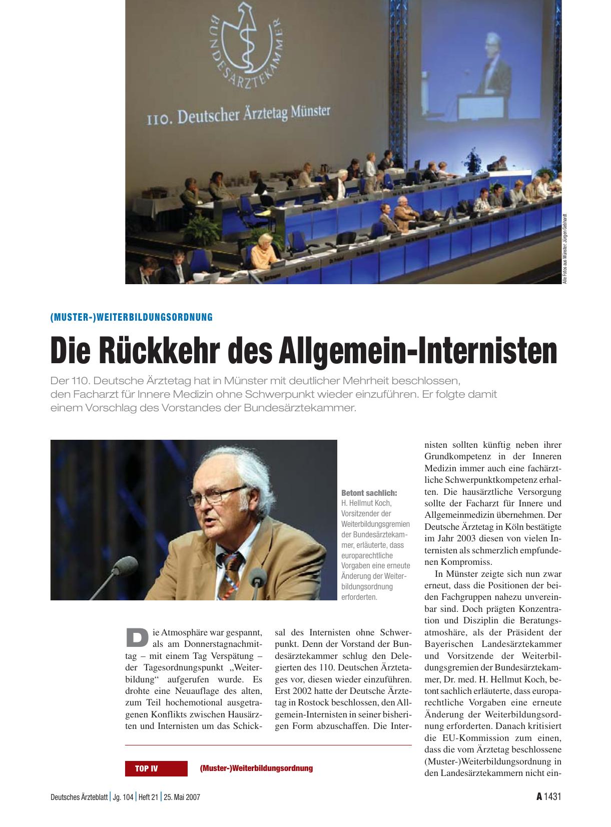 Vorschauseite 1: (Muster-)Weiterbildungsordnung: Die Rückkehr des Allgemein-Internisten