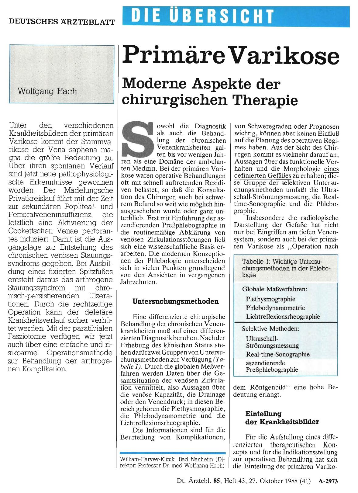 Vorschauseite 1: Primäre Varikose: Moderne Aspekte der chirurgischen Therapie