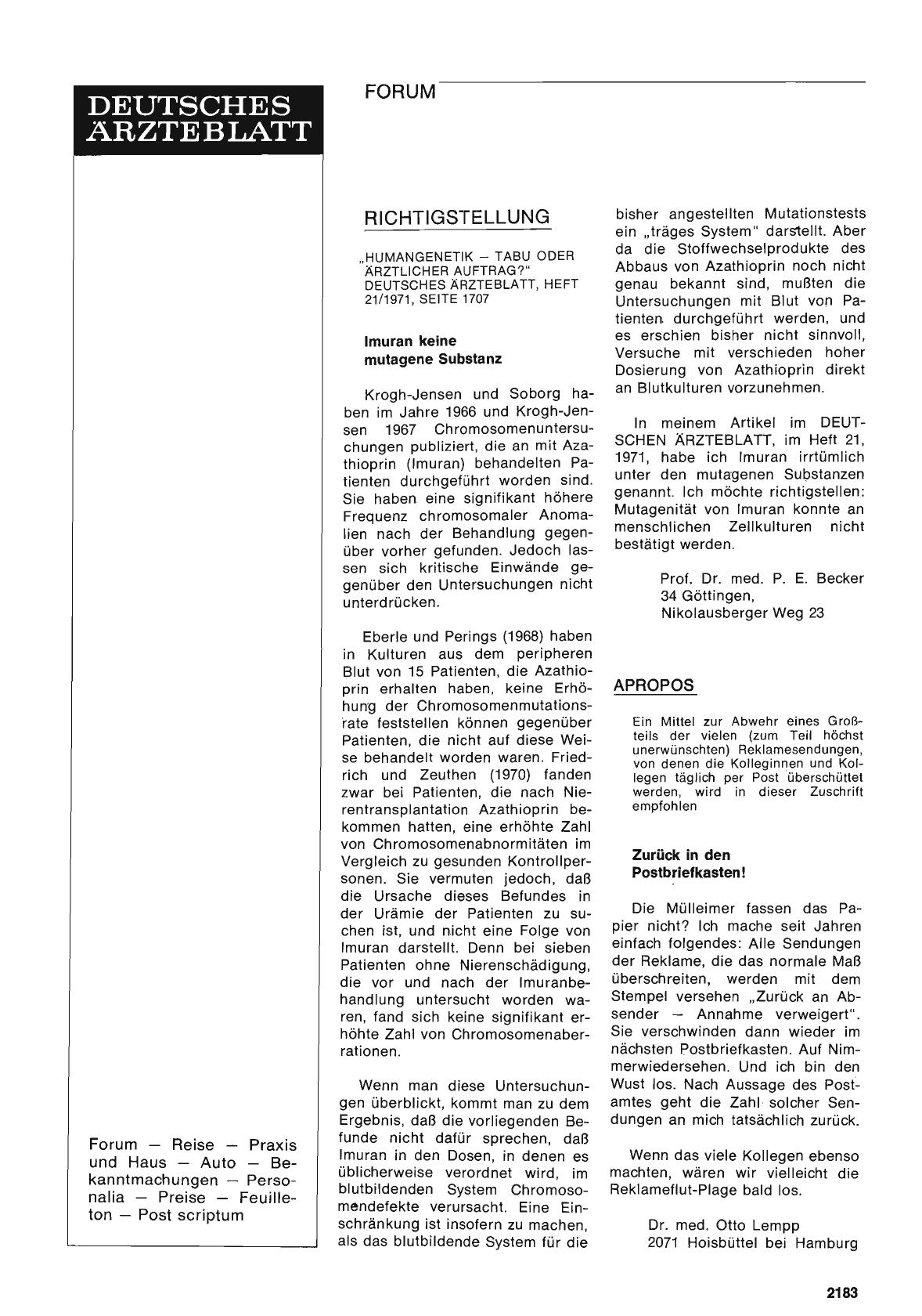 Vorschauseite 1: Richtigstellung: Imuran keine mutagene Substanz