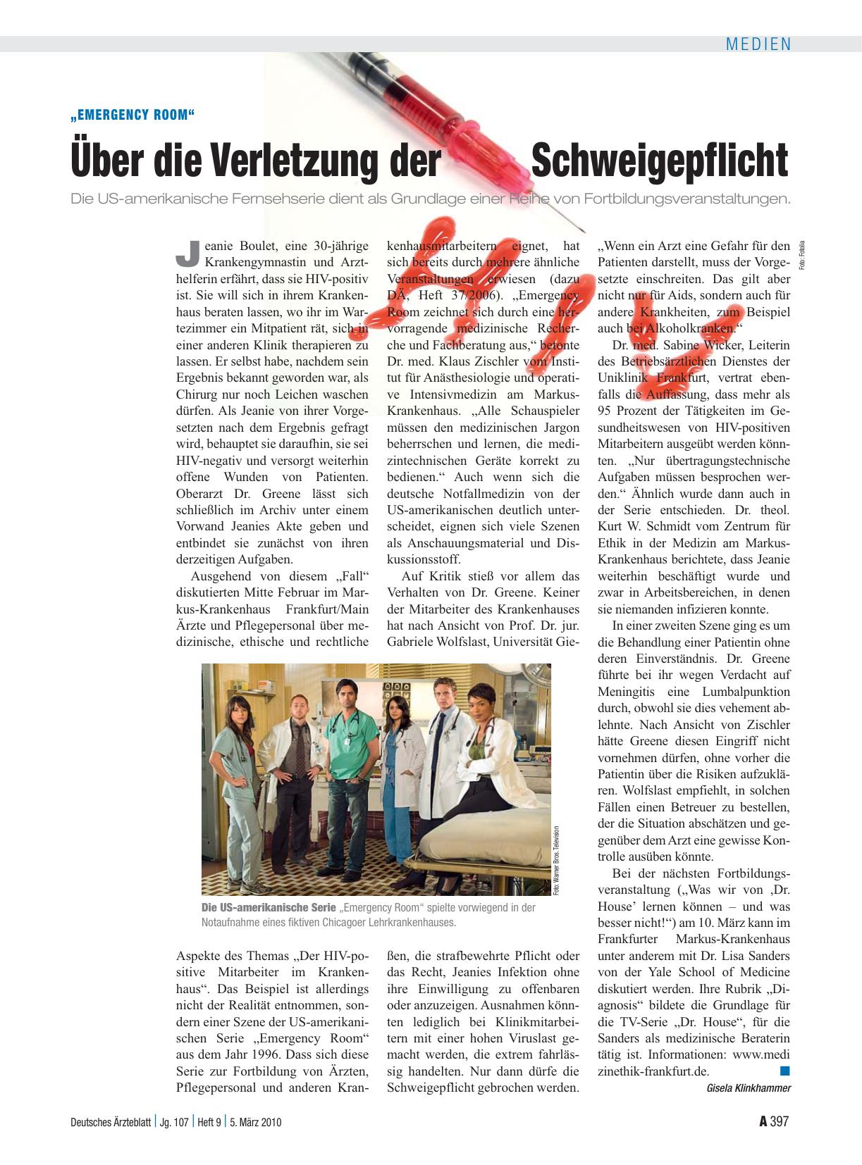 Vorschauseite 1: „Emergency Room“: Über die Verletzung der Schweigepflicht