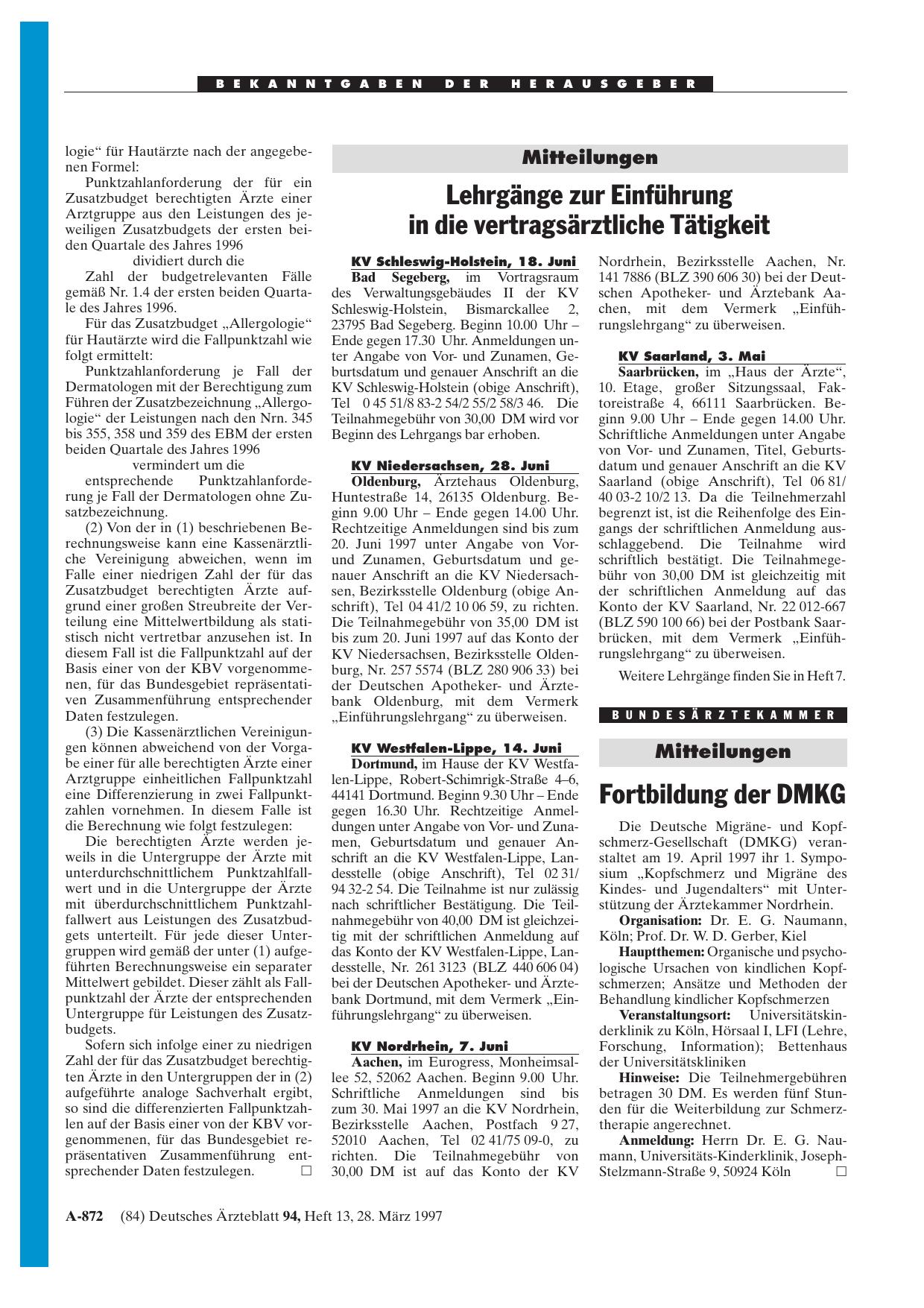 Vorschauseite 1: Mitteilungen: Fortbildung der DMKG
