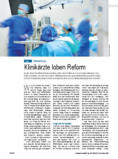 Vorschauseite 1: Weiterbildung: Klinikärzte loben Reform