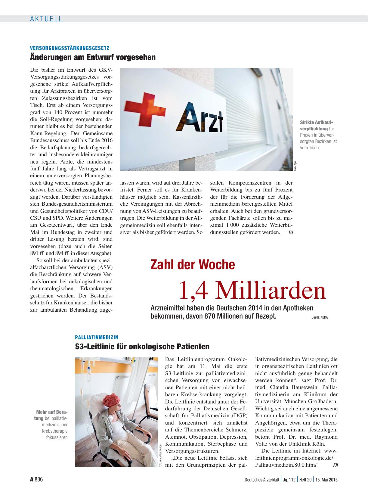 Vorschauseite 1: Versorgungsstärkungsgesetz: Änderungen am Entwurf vorgesehen