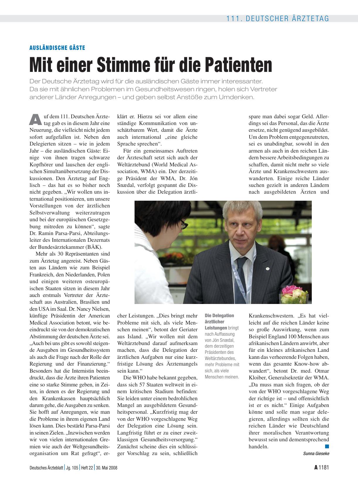 Vorschauseite 1: Ausländische Gäste: Mit einer Stimme für die Patienten