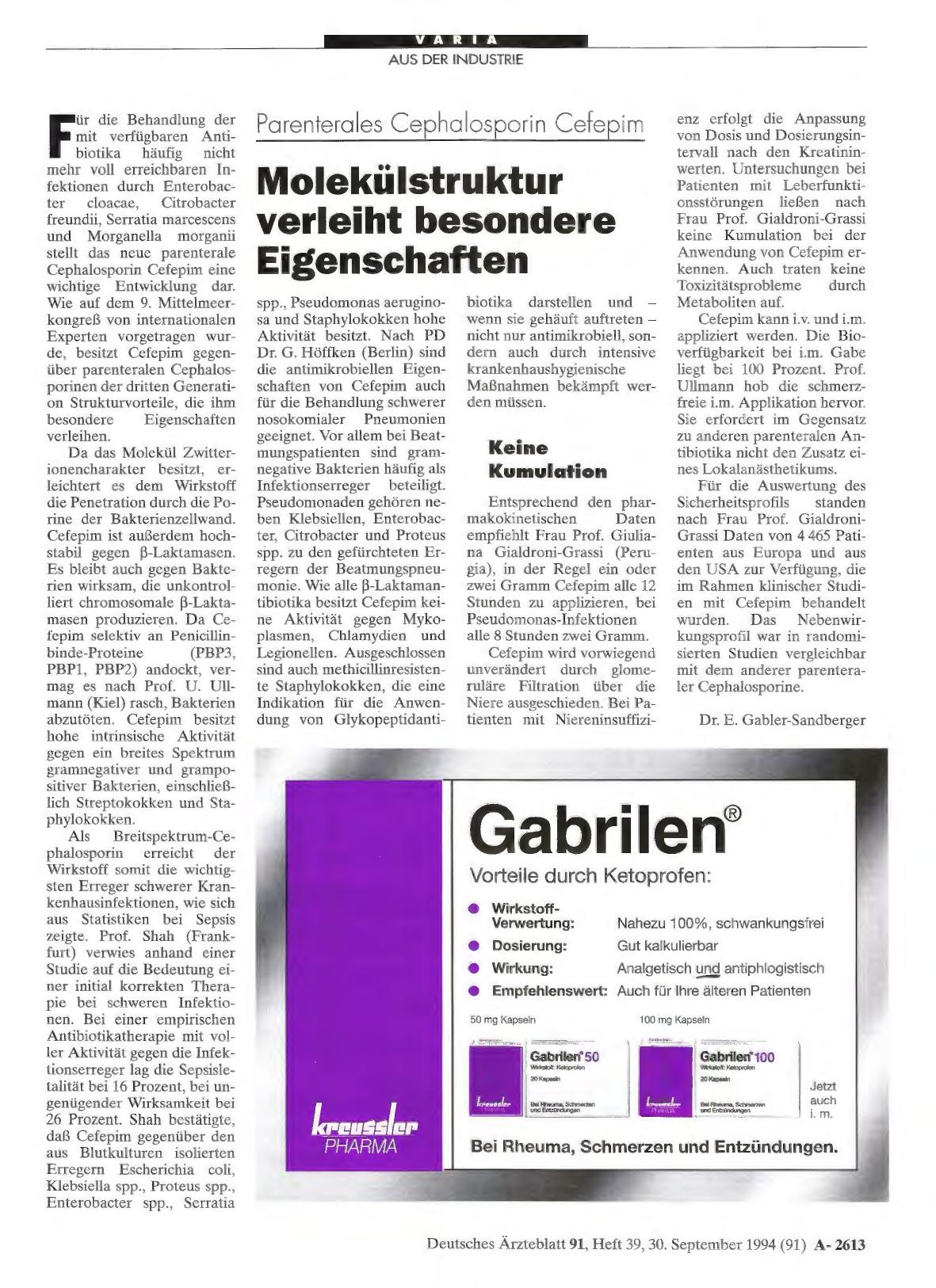 Vorschauseite 1: Parenterales Cephalosporin Cefepim: Molekülstruktur verleiht besondere Eigenschaften