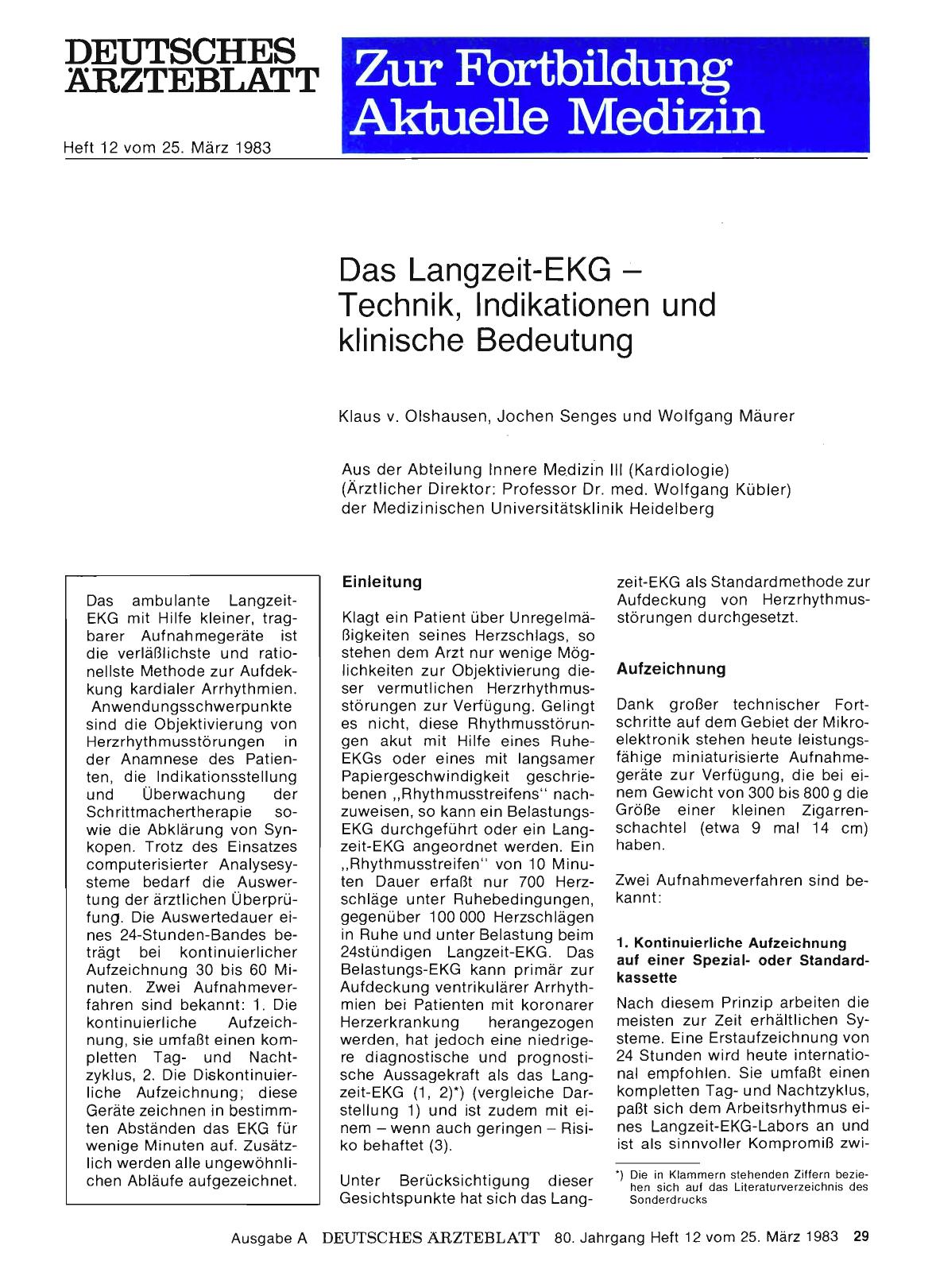 Vorschauseite 1: Das Langzeit-EKG — Technik, Indikationen und klinische Bedeutung