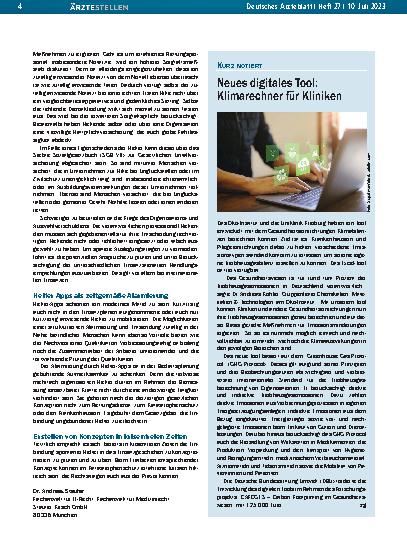 Vorschauseite 1: Neues digitales Tool: Klimarechner für Kliniken