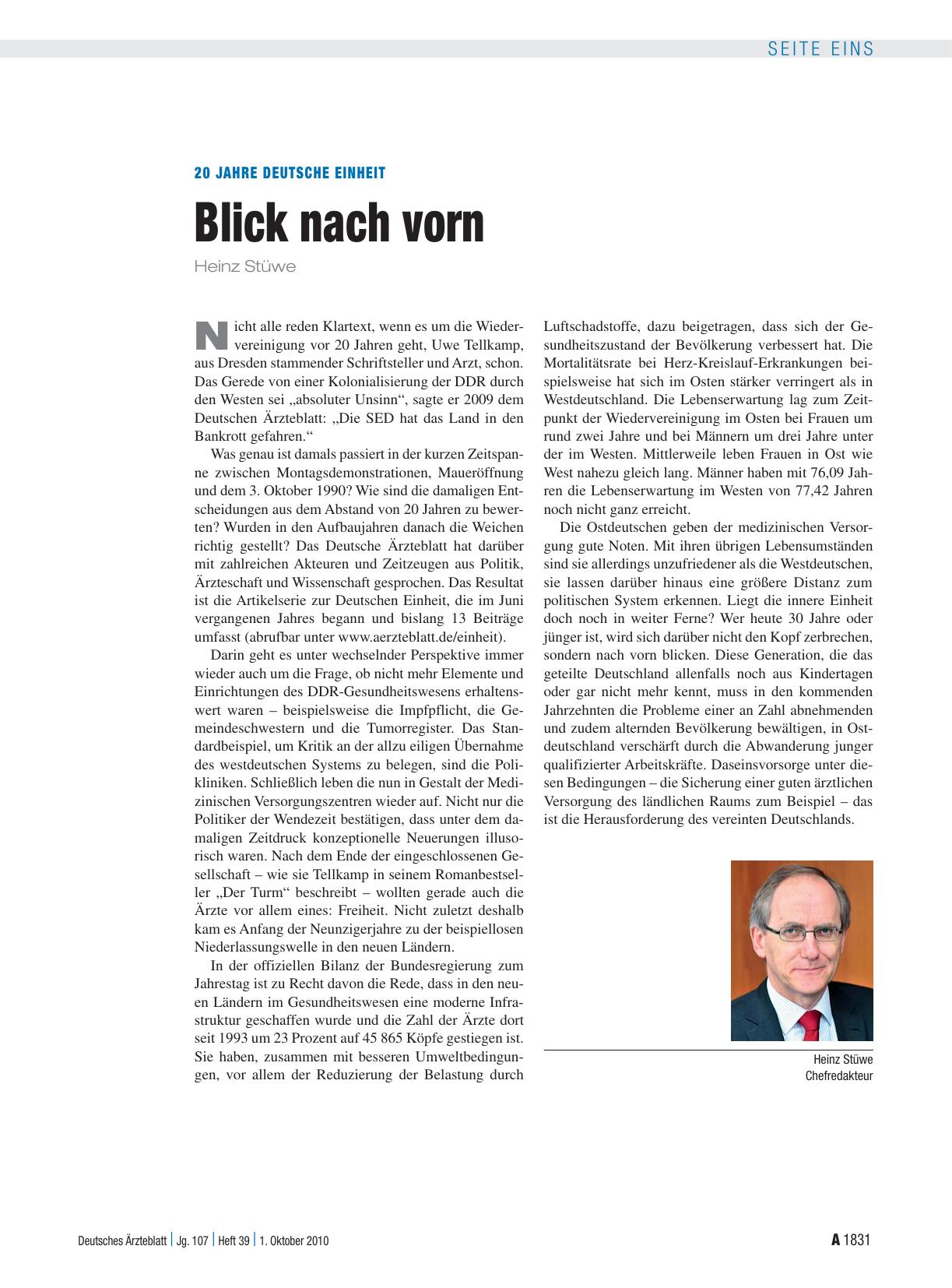 Vorschauseite 1: 20 Jahre Deutsche Einheit: Blick nach vorn