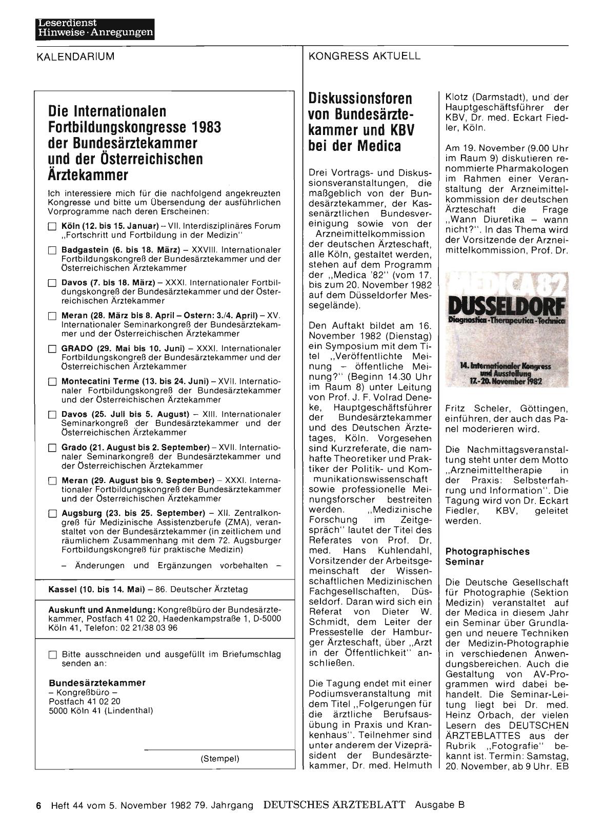 Vorschauseite 1: Diskussionsforen von Bundesärztekammer und KBV bei der Medica