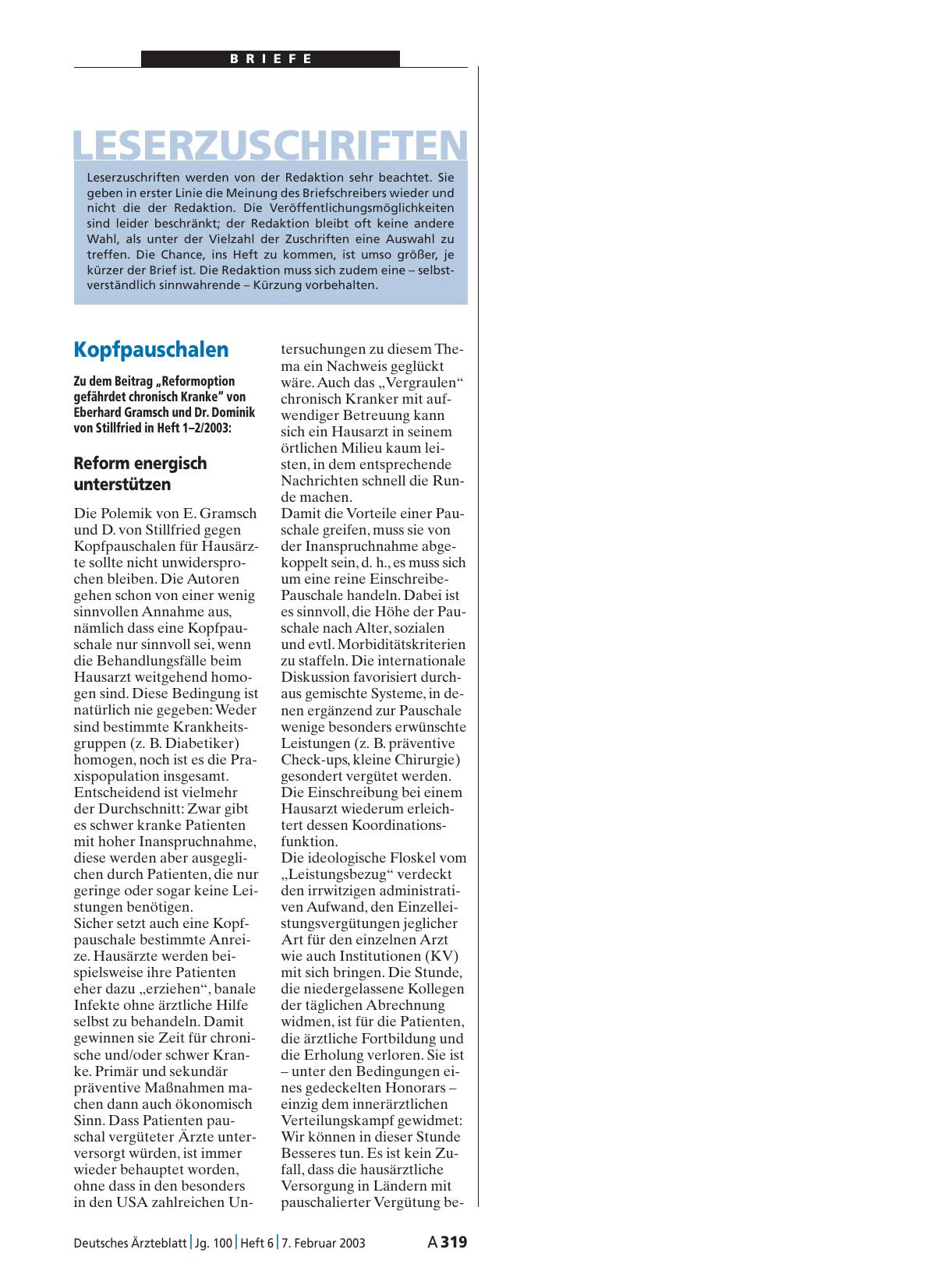 Vorschauseite 1: Kopfpauschalen: Reform energisch unterstützen