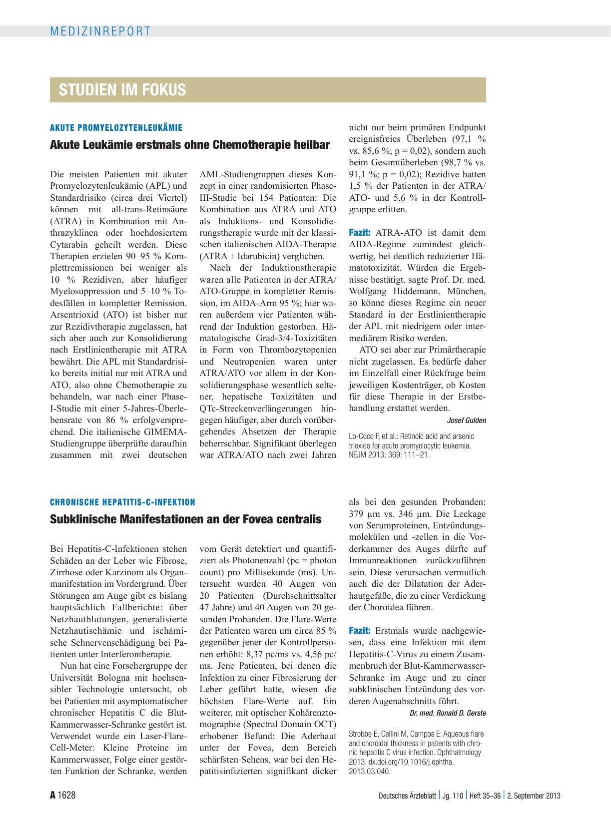 Vorschauseite 1: Chronische Hepatitis-C-Infektion: Subklinische Manifestationen an der Fovea centralis