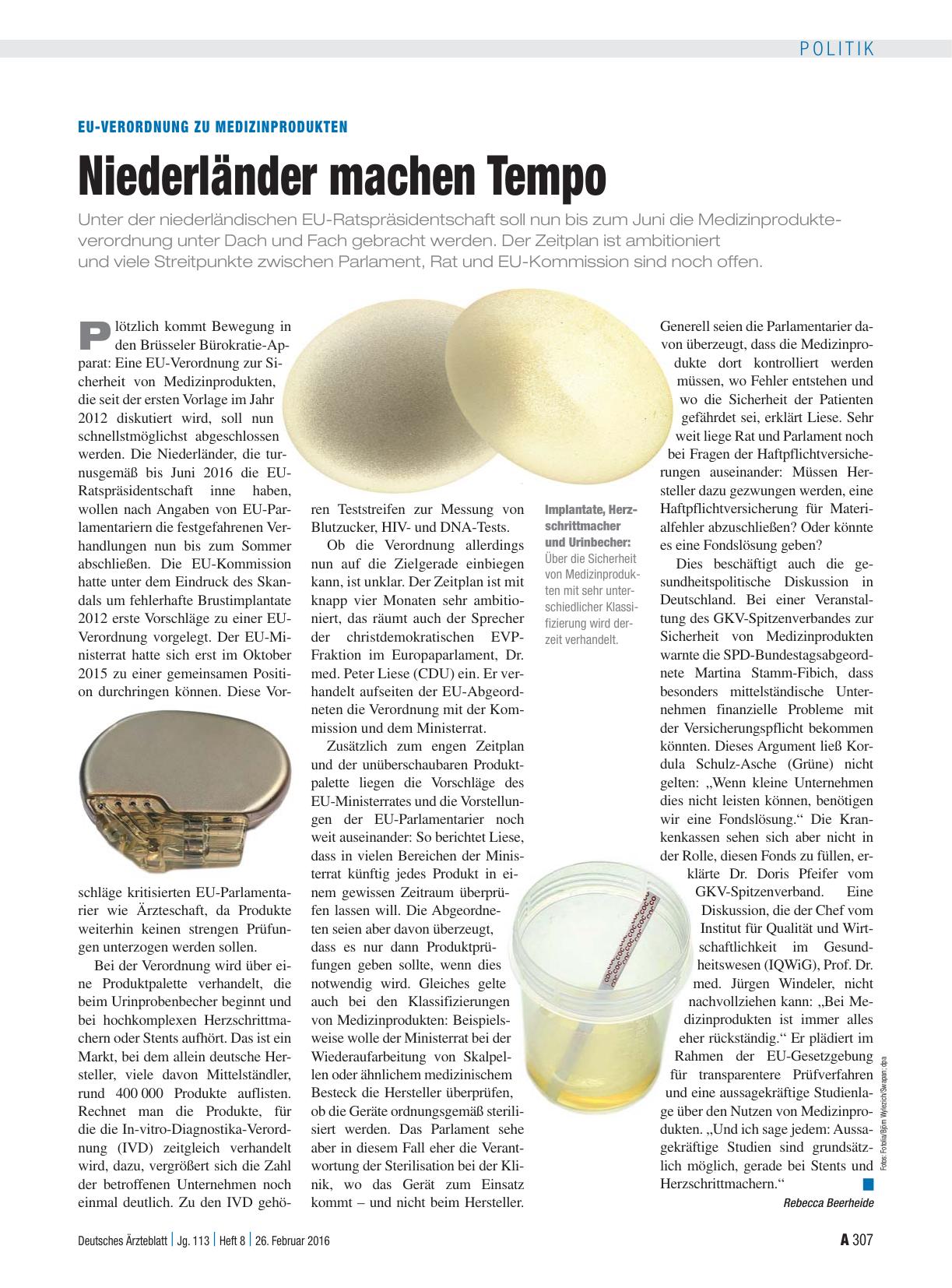 Vorschauseite 1: EU-Verordnung zu Medizinprodukten: Niederländer machen Tempo