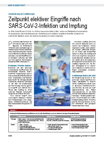 Vorschauseite 1: Aktualisierung der Empfehlungen: Zeitpunkt elektiver Eingriffe nach SARS-CoV-2-Infektion und Impfung