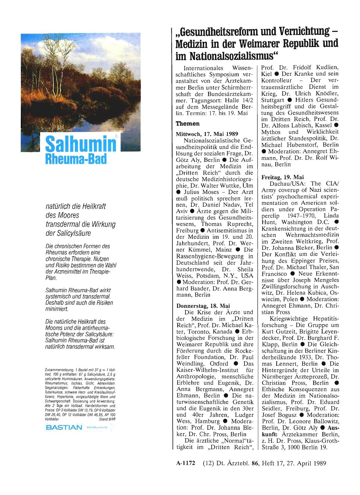 Vorschauseite 1: „Gesundheitsreform und Vernichtung — Medizin in der Weimarer Republik und im Nationalsozialismus“