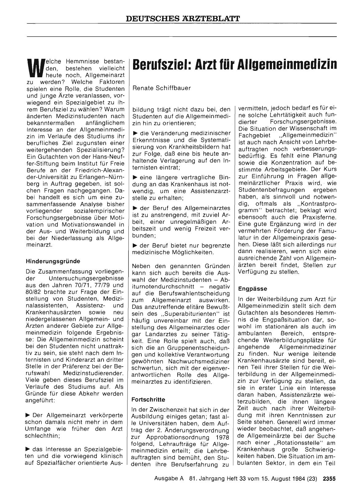 Vorschauseite 1: Berufsziel: Arzt für Allgemeinmedizin