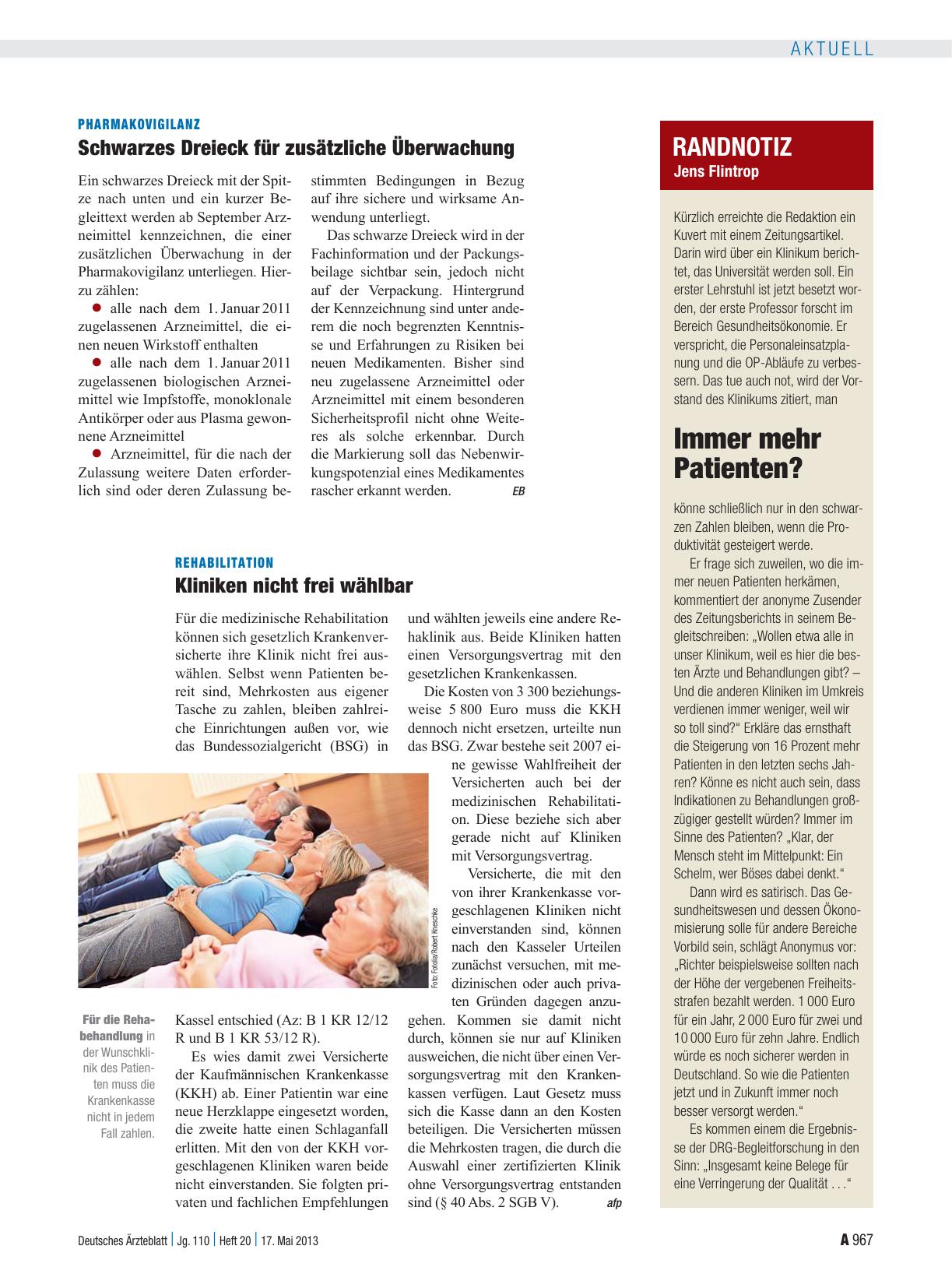 Vorschauseite 1: Rehabilitation: Kliniken nicht frei wählbar