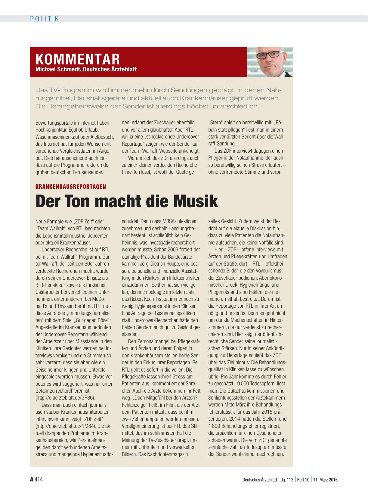 Vorschauseite 1: Krankenhausreportagen: Der Ton macht die Musik