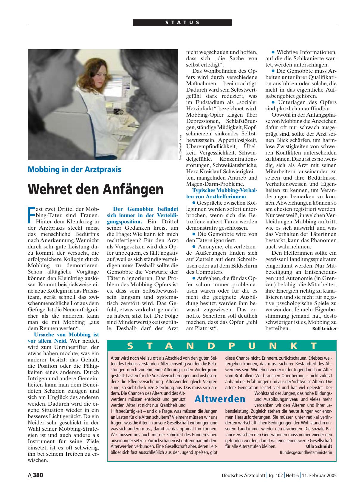 Vorschauseite 1: Standpunkt: Altwerden