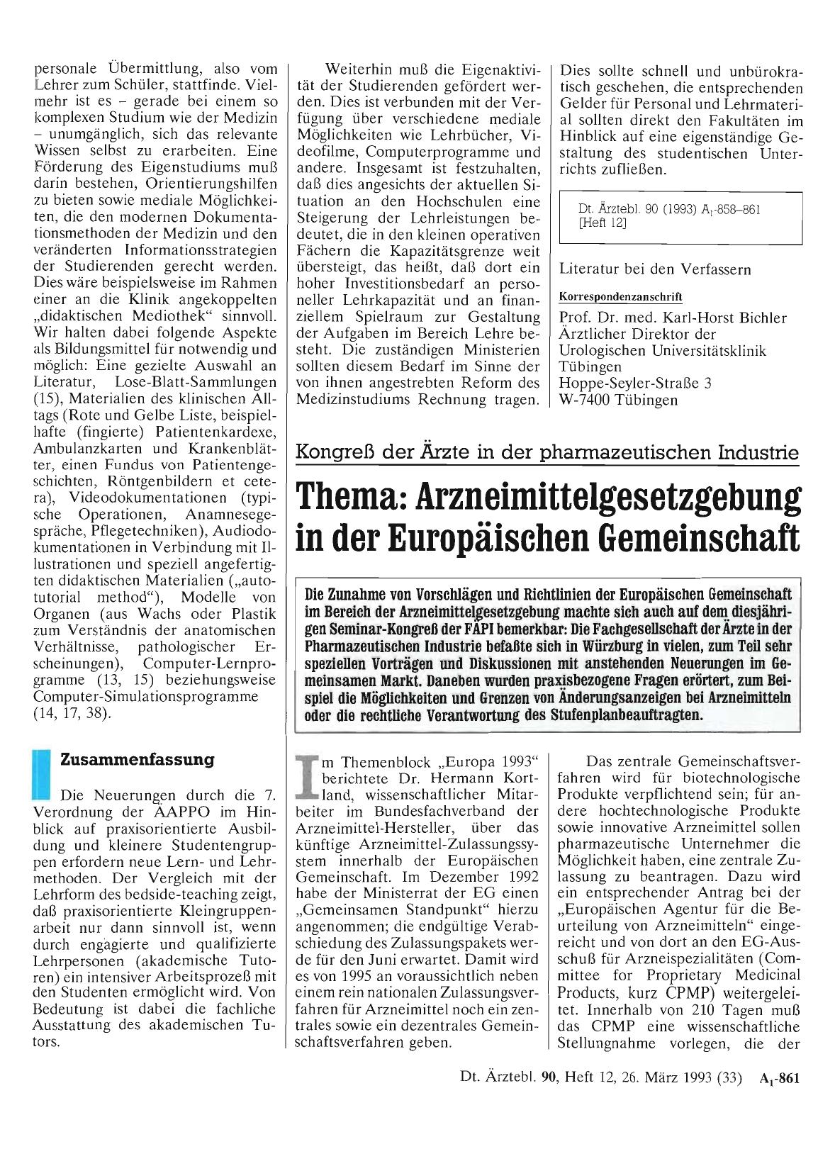 Vorschauseite 1: Kongreß der Ärzte in der pharmazeutischen Industrie: Thema: Arzneimittelgesetzgebung in der Europäischen Gemeinschaft