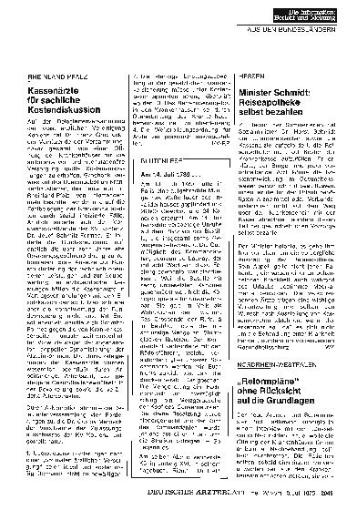 Vorschauseite 1: Rheinland-Pfalz: Kassenärzte für sachliche Kostendiskussion