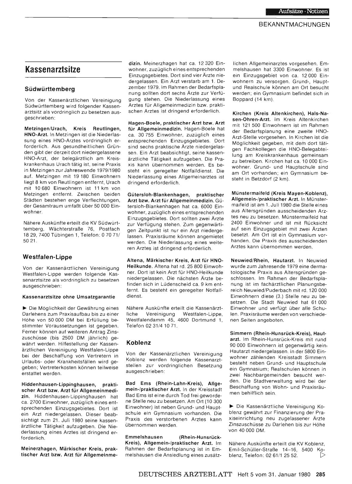 Vorschauseite 1: Kassenarztsitze