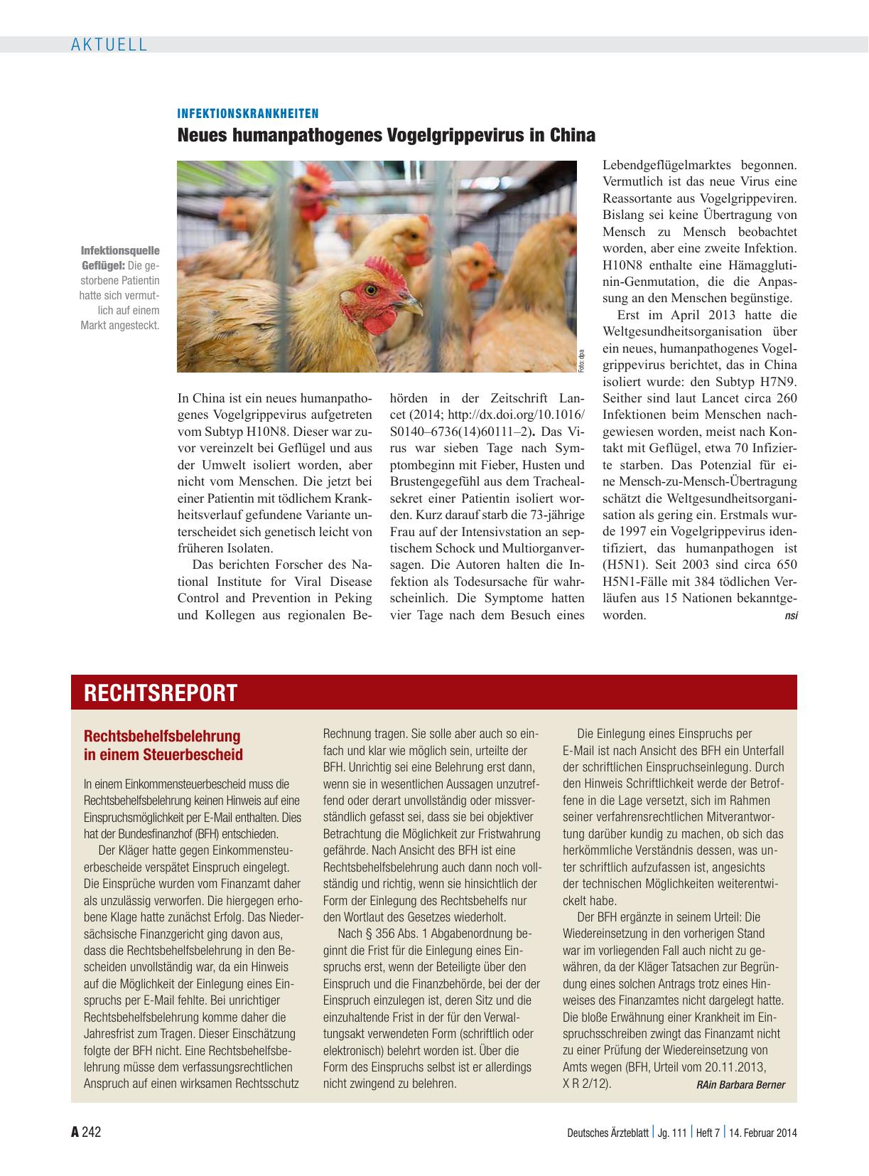 Vorschauseite 1: Infektionskrankheiten: Neues humanpathogenes Vogelgrippevirus in China