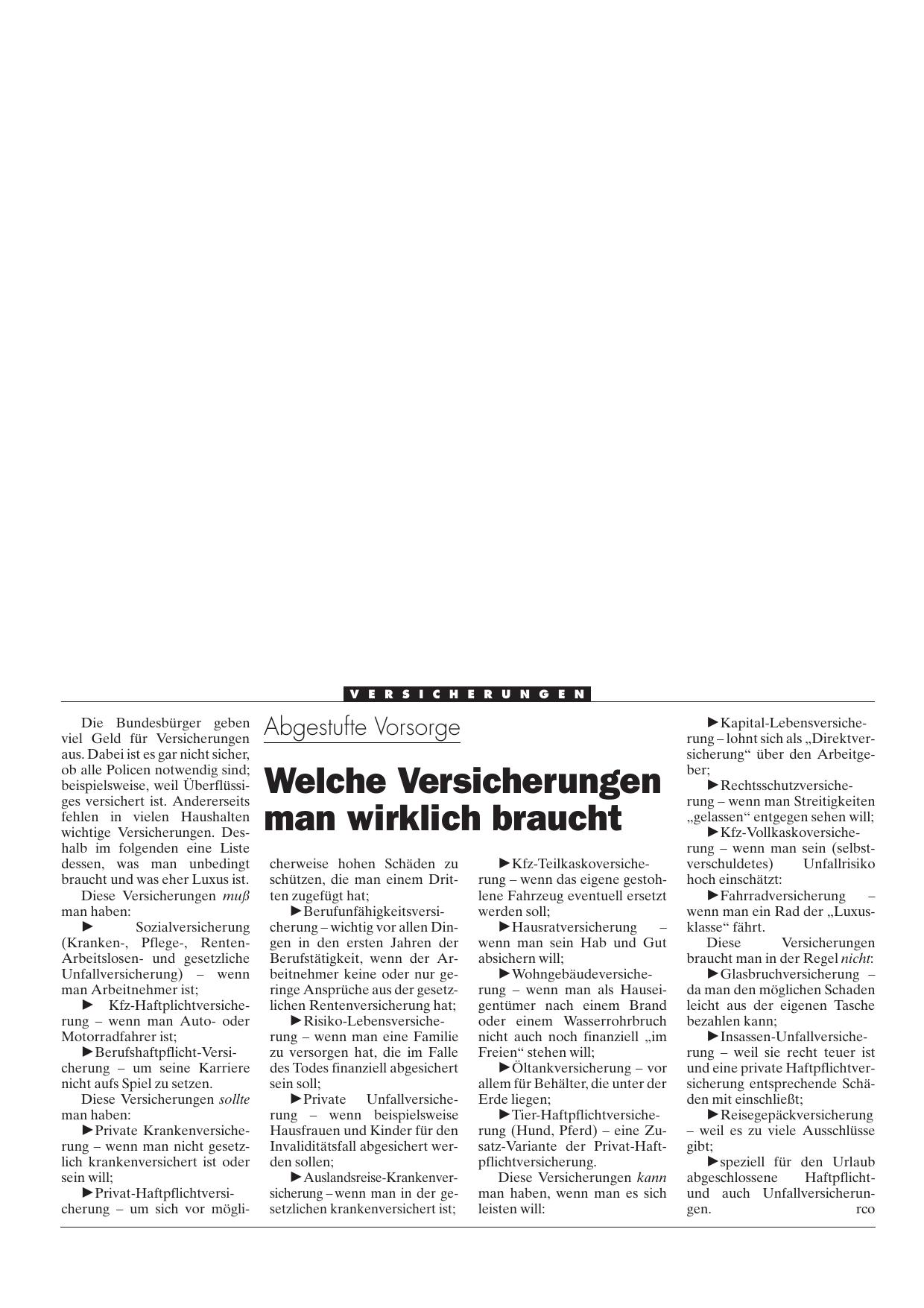 Vorschauseite 1: Abgestufte Vorsorge: Welche Versicherungen man wirklich braucht