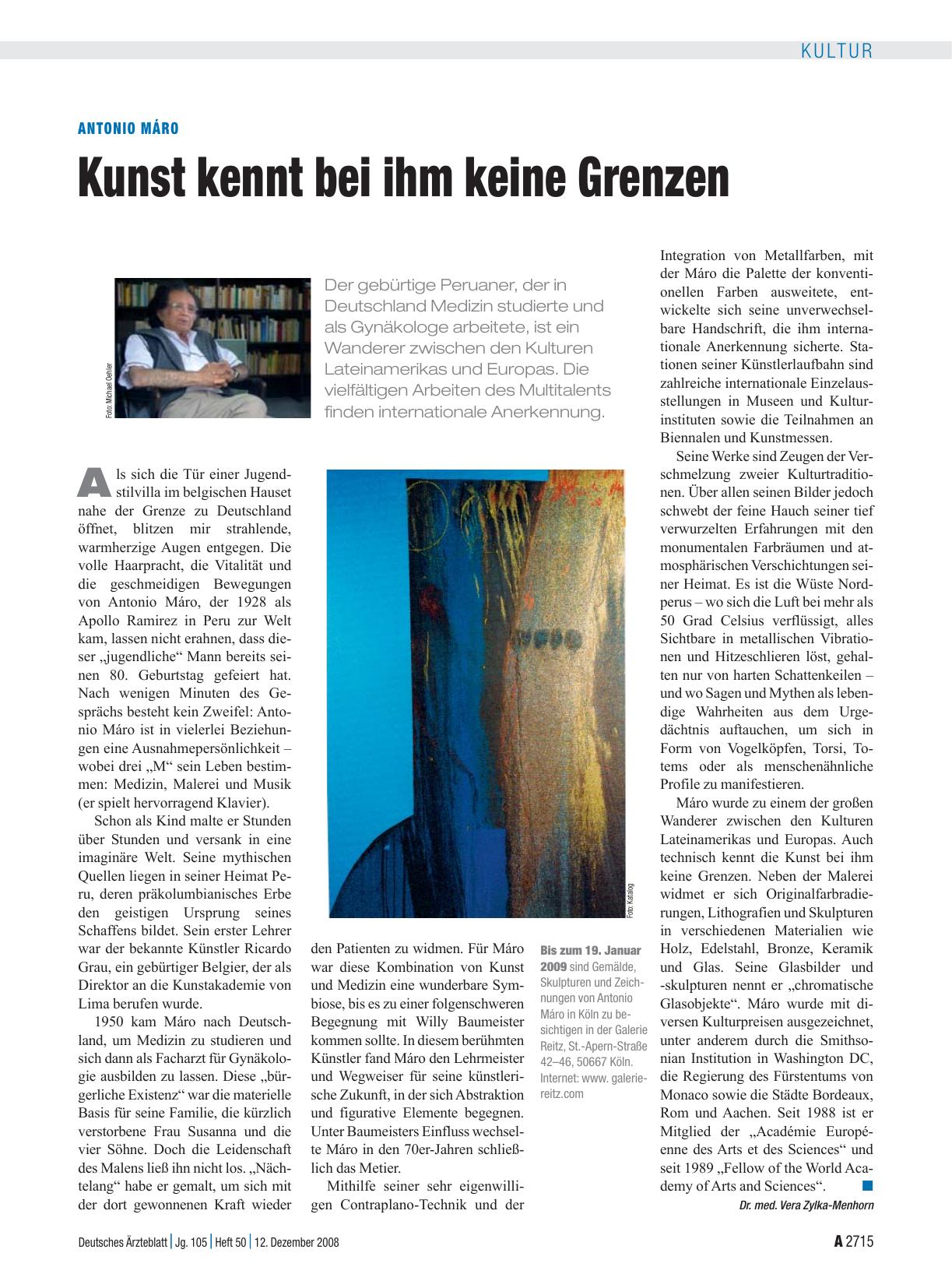 Vorschauseite 1: Antonio Máro: Kunst kennt bei ihm keine Grenzen