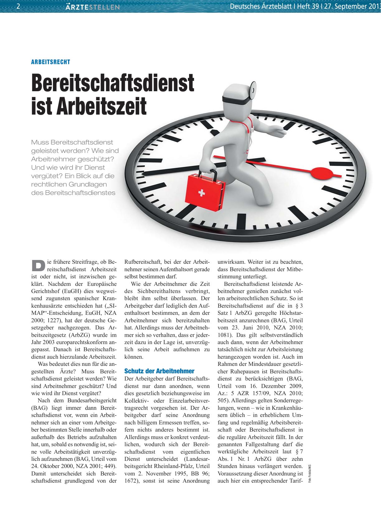 Vorschauseite 1: Arbeitsrecht: Bereitschaftsdienst ist Arbeitszeit