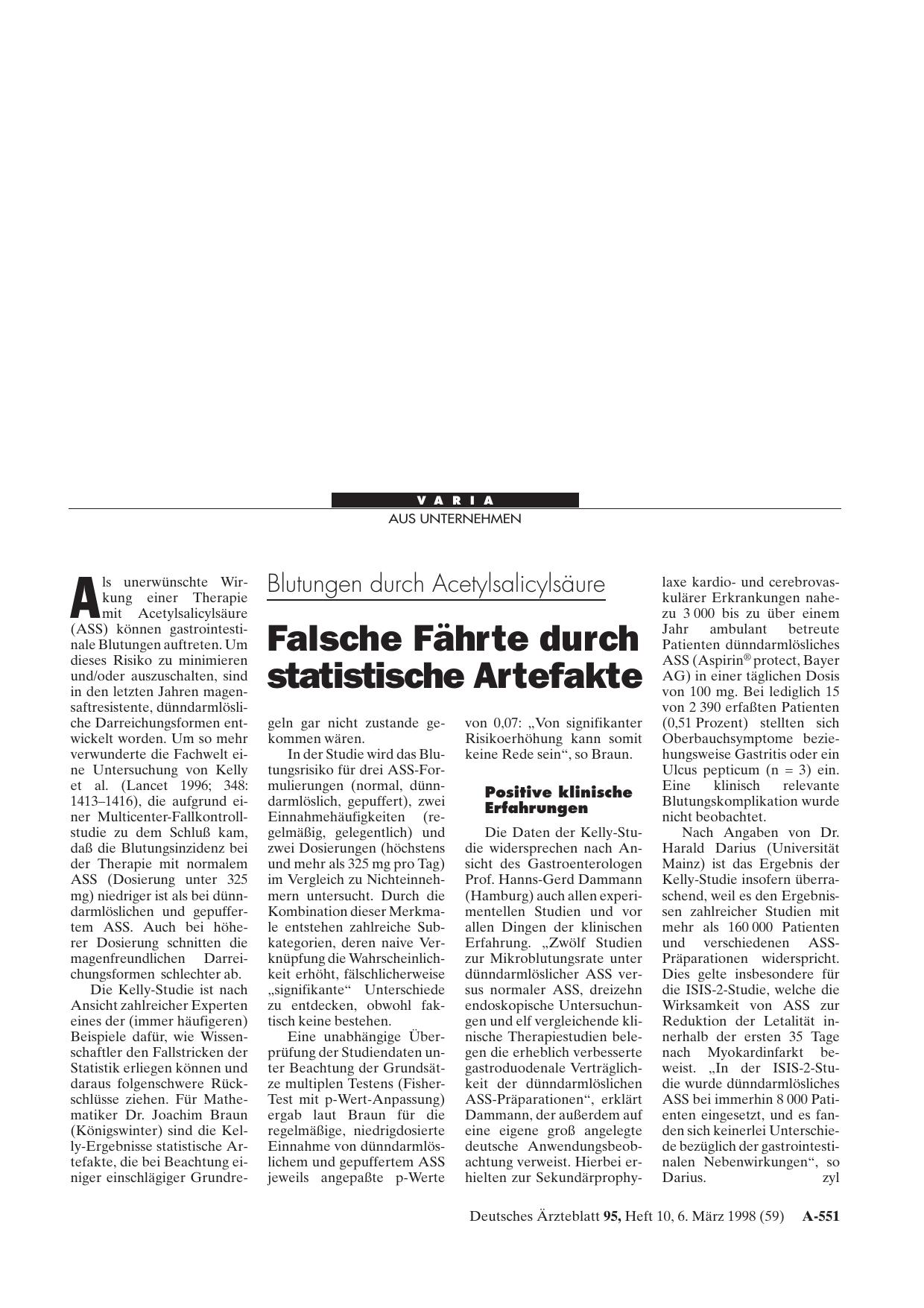 Vorschauseite 1: Blutungen durch Acetylsalicylsäure: Falsche Fährte durchstatistische Artefakte