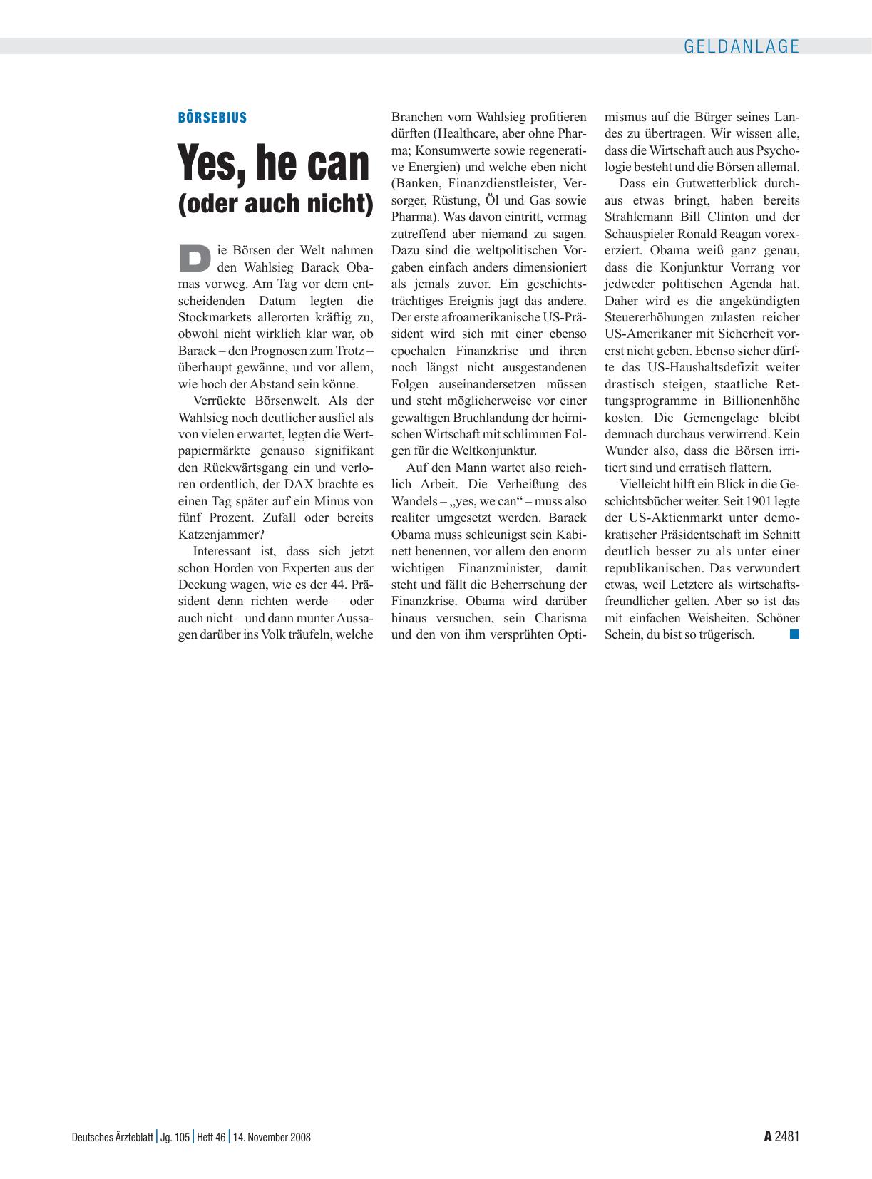 Vorschauseite 1: Börsebius: Yes, he can (oder auch nicht)