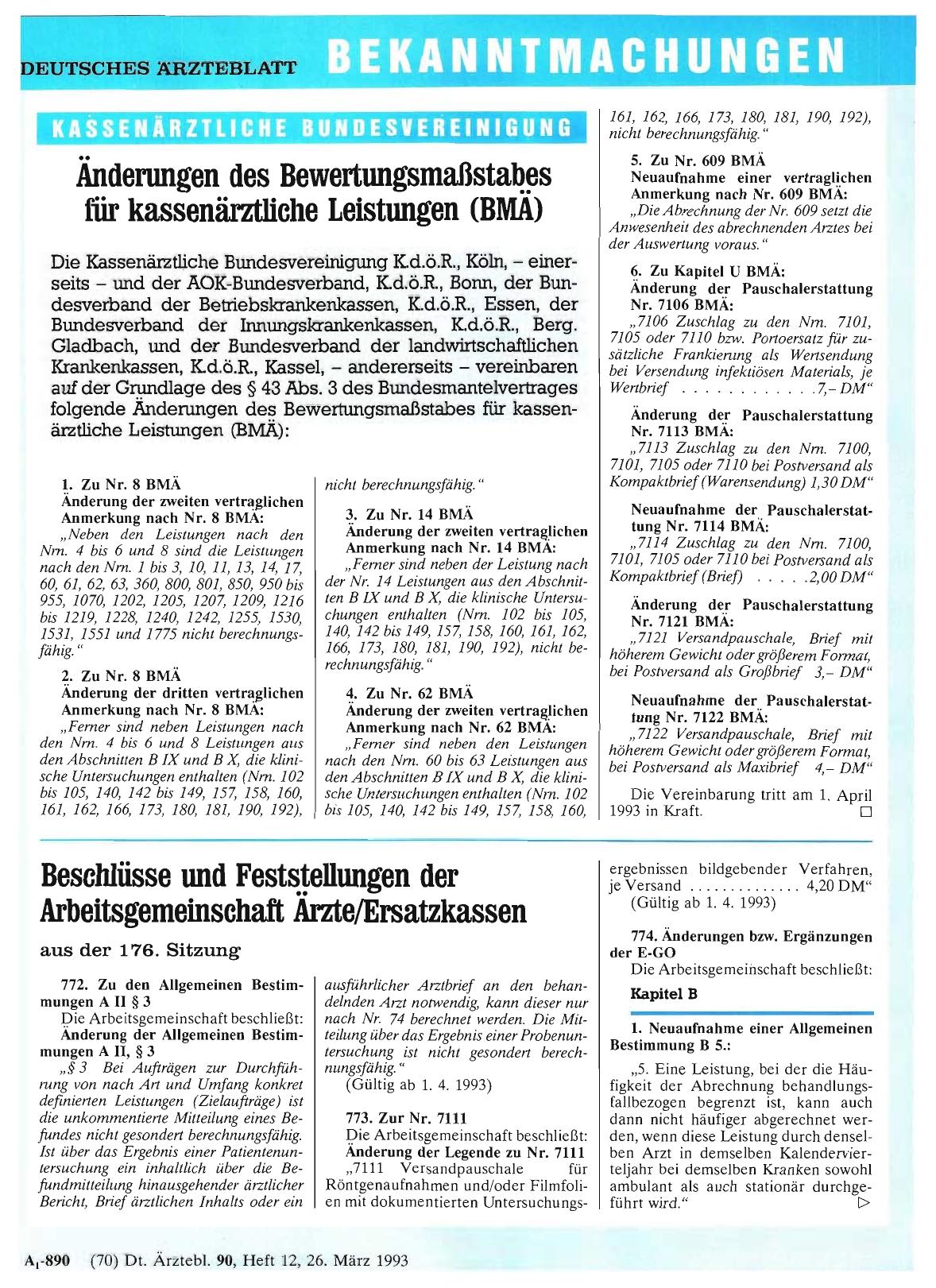 Vorschauseite 1: Änderungen des Bewertungsmaßstabes für kassenärztliche Leistungen (BMÄ)