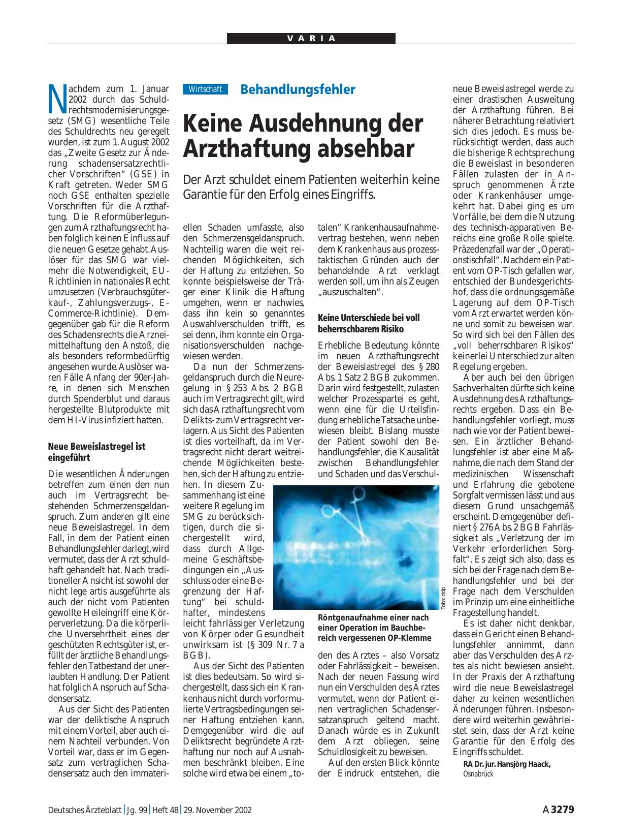 Vorschauseite 1: Behandlungsfehler: Keine Ausdehnung der Arzthaftung absehbar
