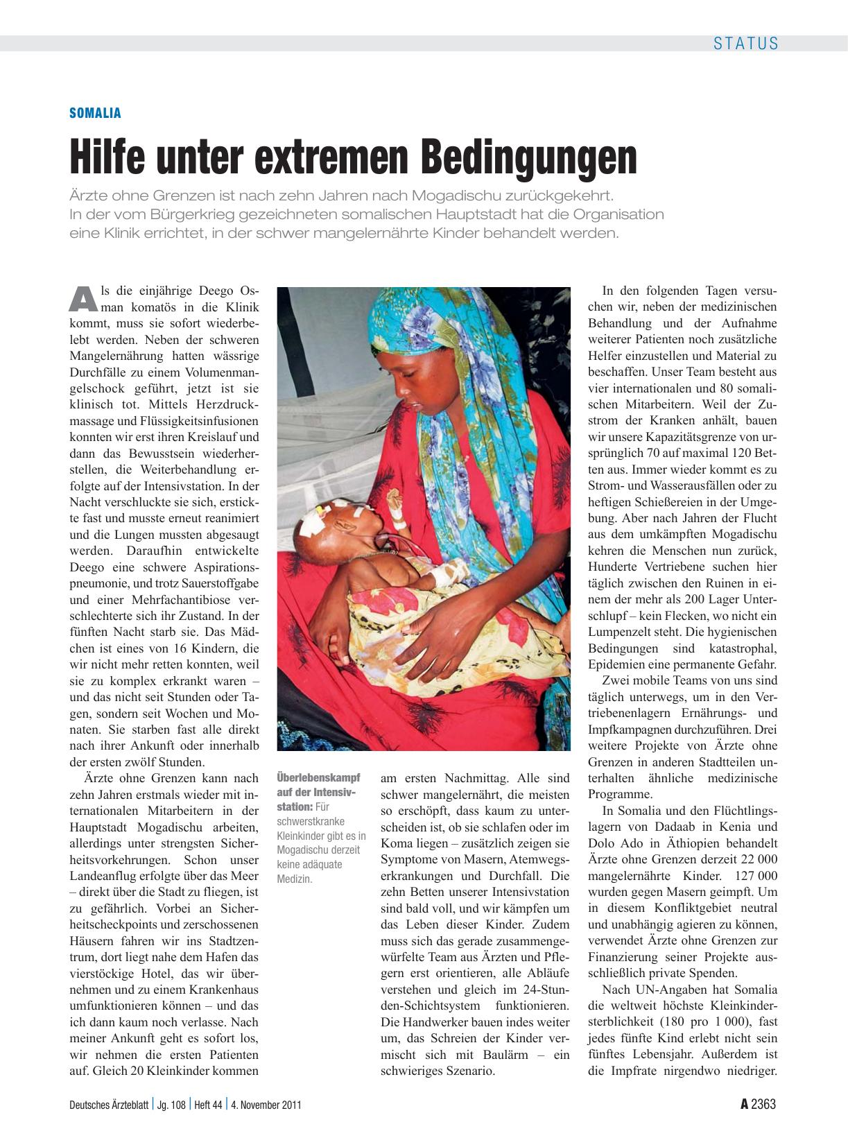 Vorschauseite 1: Somalia: Hilfe unter extremen Bedingungen