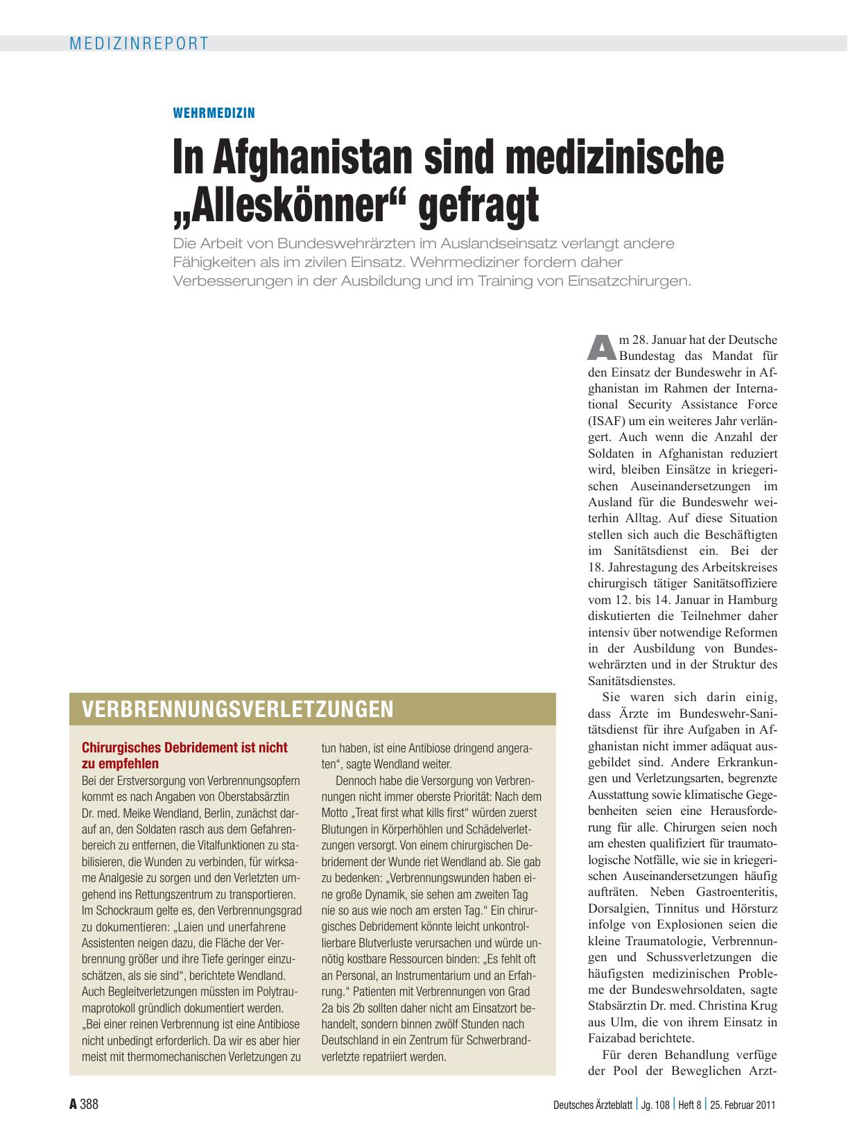 Vorschauseite 1: Wehrmedizin: In Afghanistan sind medizinische „Alleskönner“ gefragt