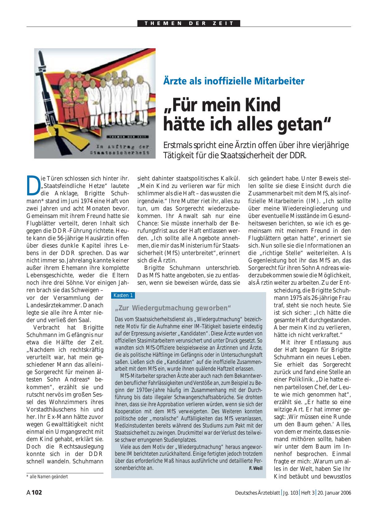 Vorschauseite 1: Ärzte als inoffizielle Mitarbeiter: „Für mein Kind hätte ich alles getan“
