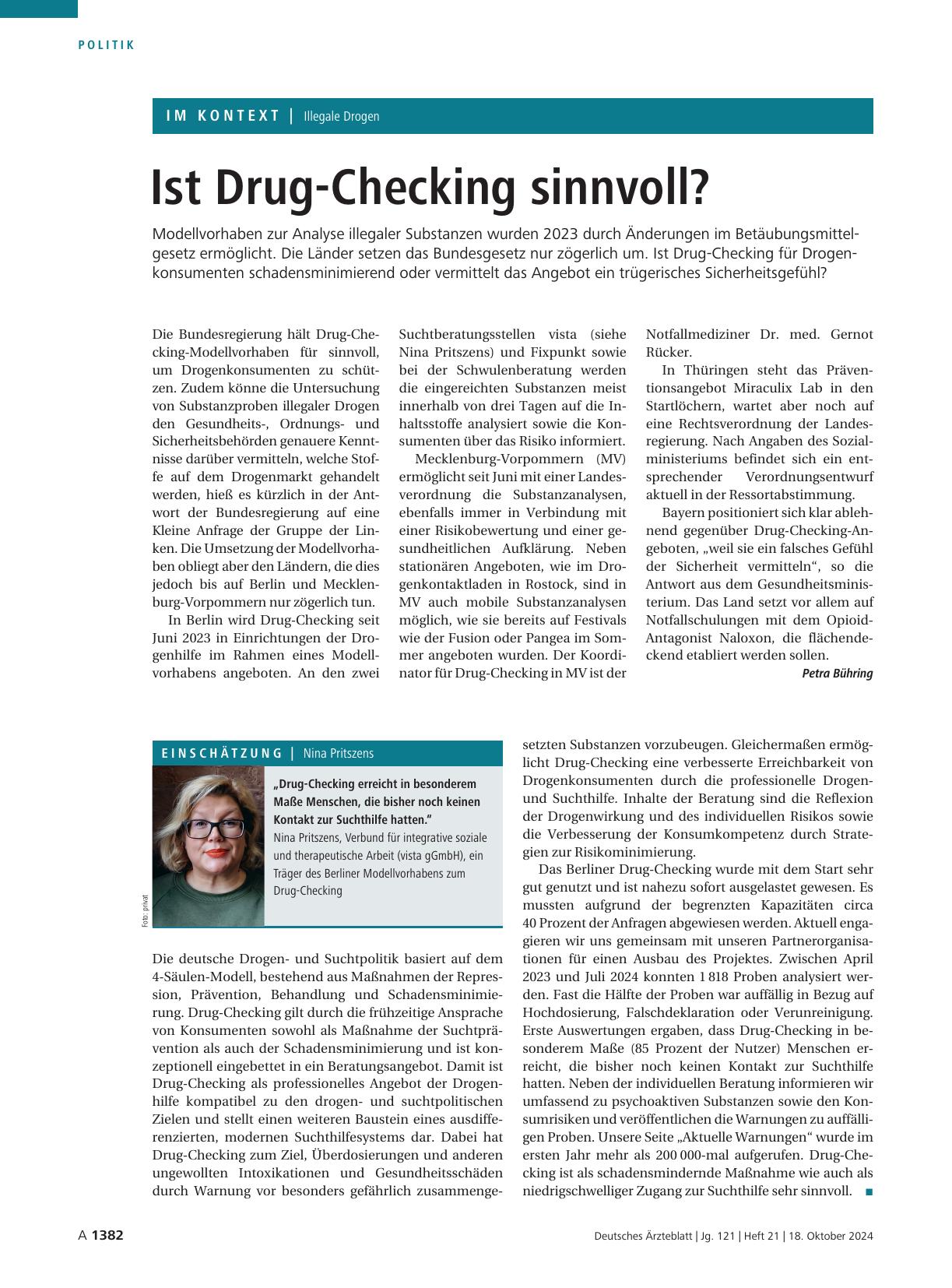 Vorschauseite 1: Ist Drug-Checking sinnvoll?