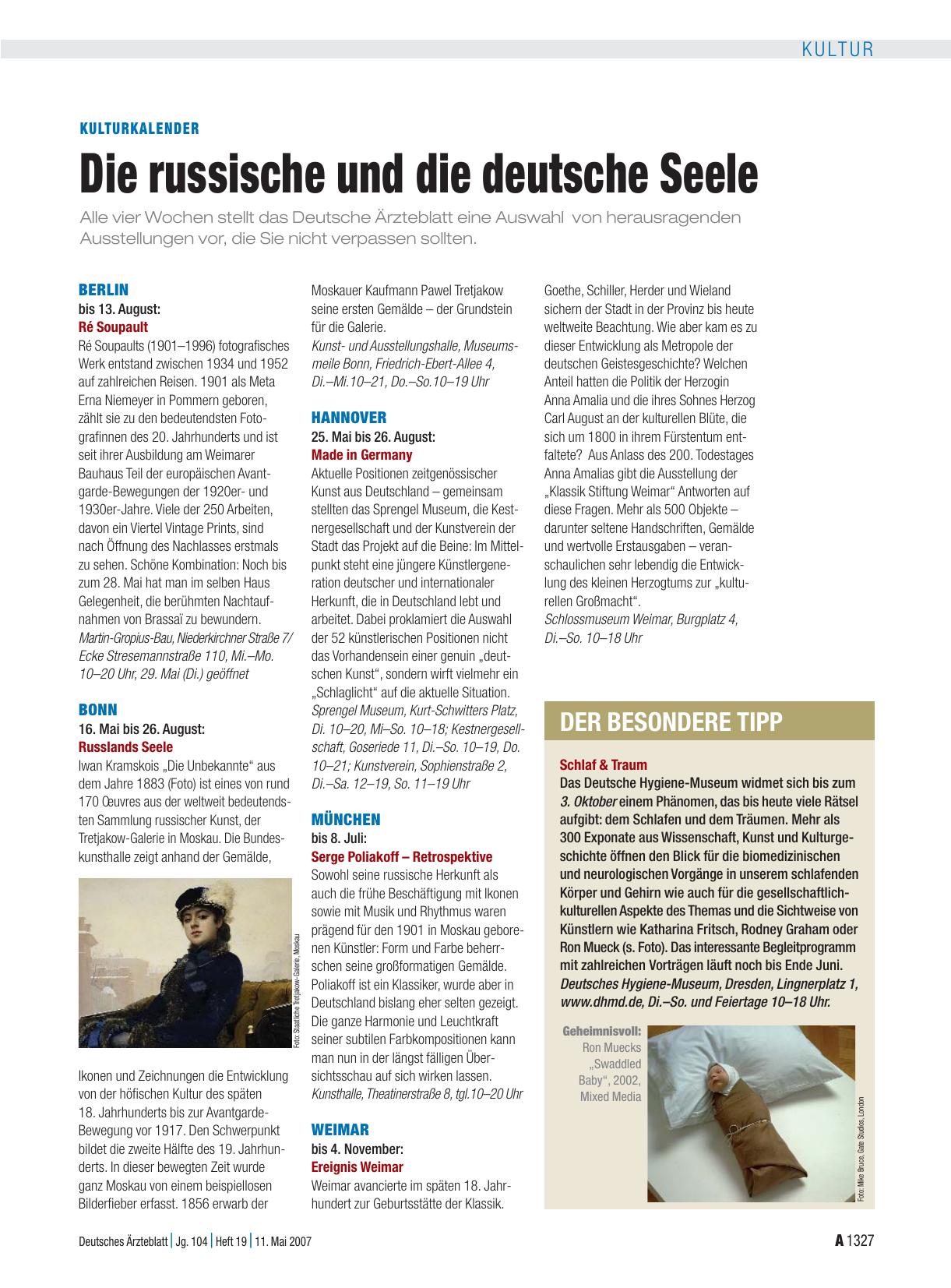 Vorschauseite 1: Kulturkalender: Die russische und die deutsche Seele