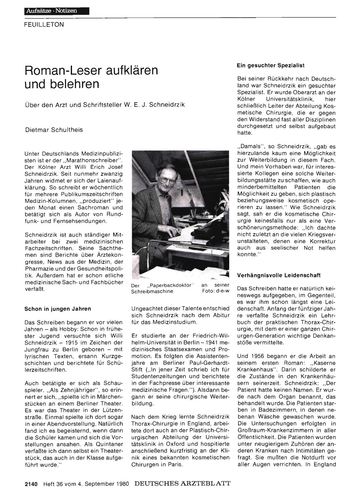 Vorschauseite 1: Roman-Leser aufklären und belehren: Über den Arzt und Schriftsteller W. E. J. Schneidrzik