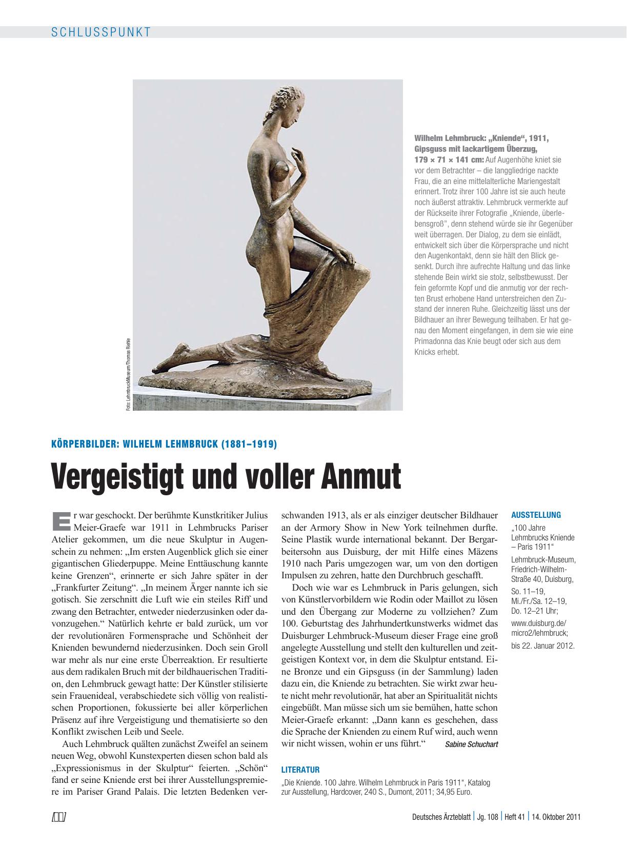 Vorschauseite 1: Körperbilder: Wilhelm Lehmbruck (1881 – 1919) – Vergeistigt und voller Anmut