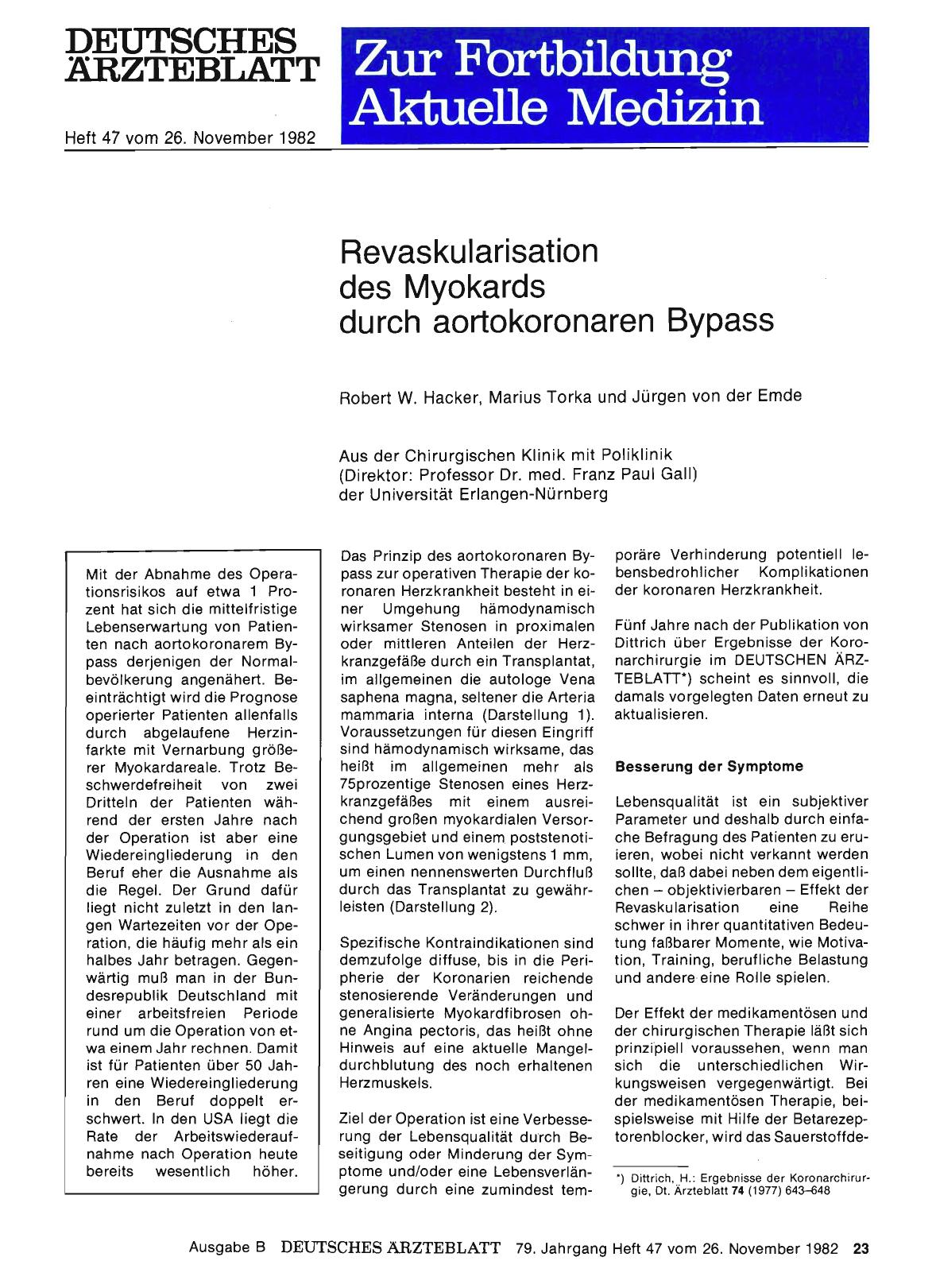 Vorschauseite 1: Revaskularisation des Myokards durch aortokoronaren Bypass