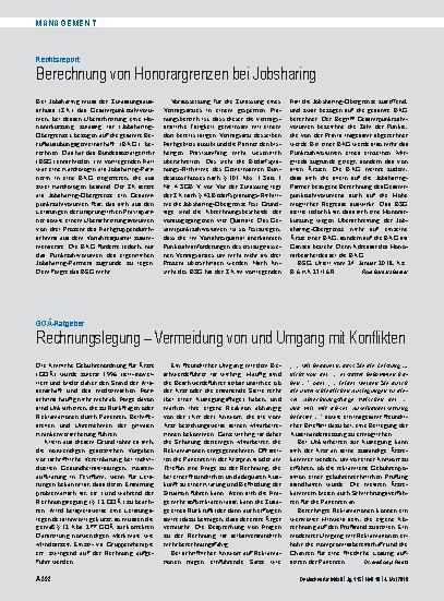 Vorschauseite 1: Rechtsreport: Berechnung von Honorargrenzen bei Jobsharing