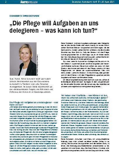 Vorschauseite 1: Schuberts Sprechstunde: „Die Pflege will Aufgaben an uns delegieren – was kann ich tun? “