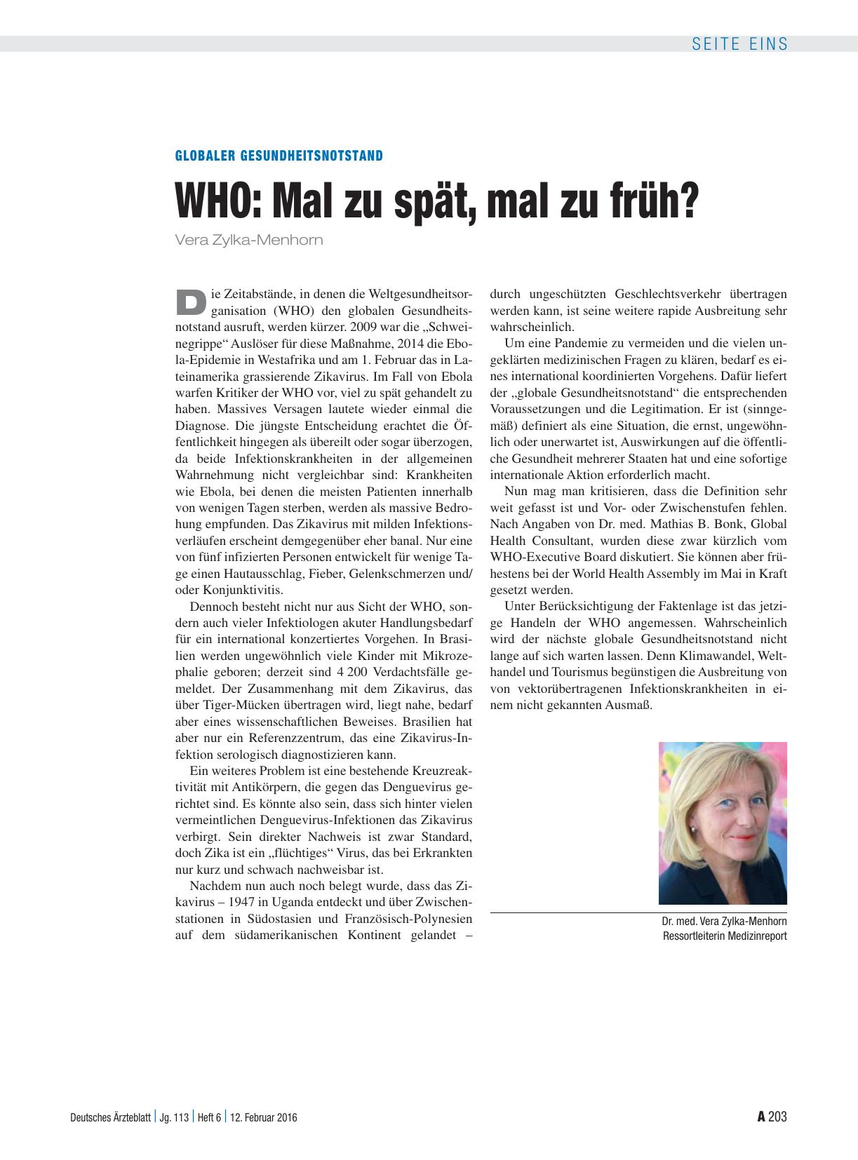 Vorschauseite 1: Globaler Gesundheitsnotstand: WHO – Mal zu spät, mal zu früh?