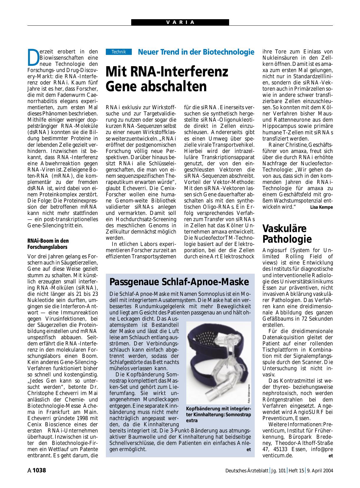 Vorschauseite 1: Passgenaue Schlaf-Apnoe-Maske