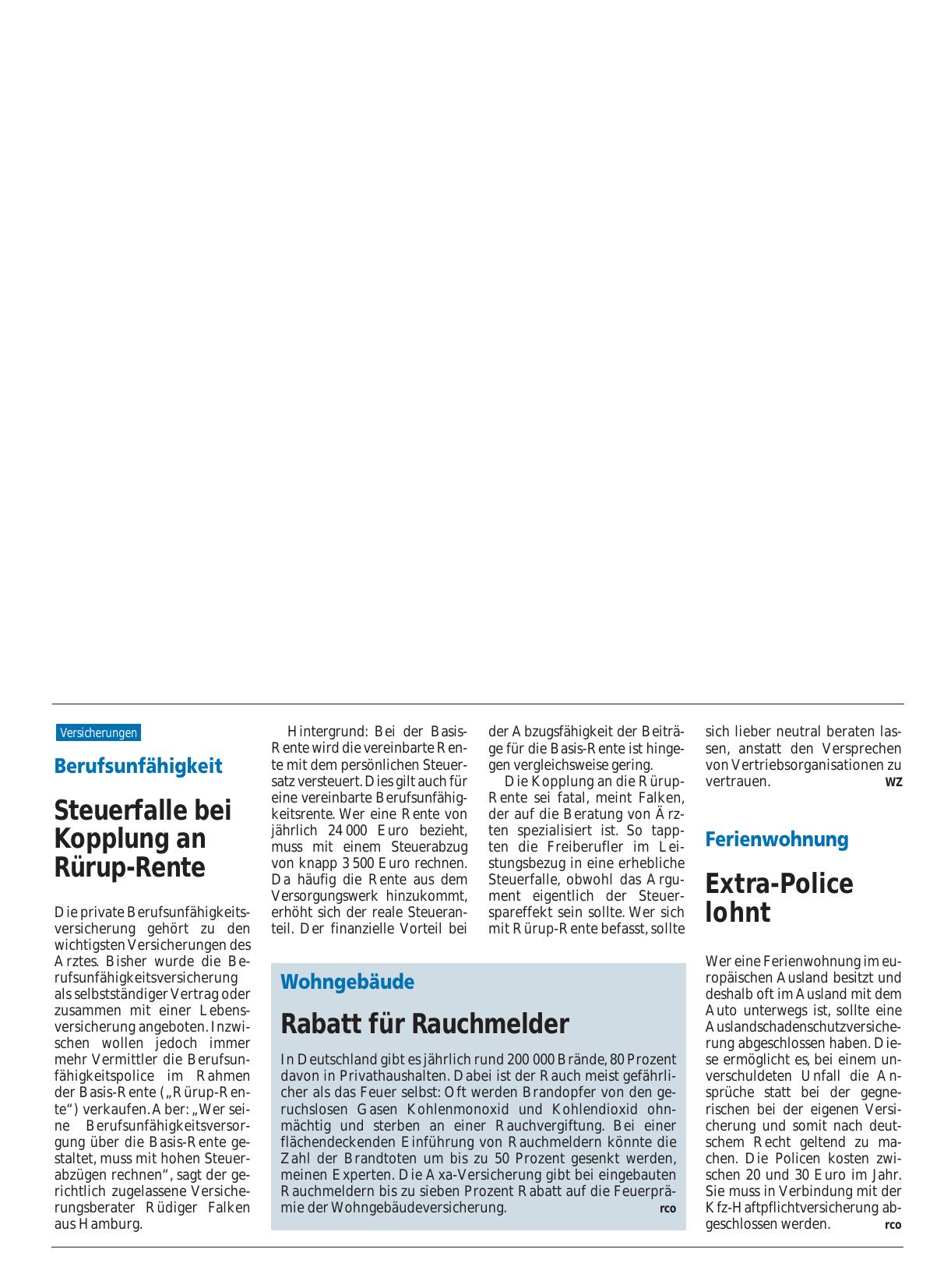 Vorschauseite 1: Berufsunfähigkeit: Steuerfalle bei Kopplung an Rürup-Rente