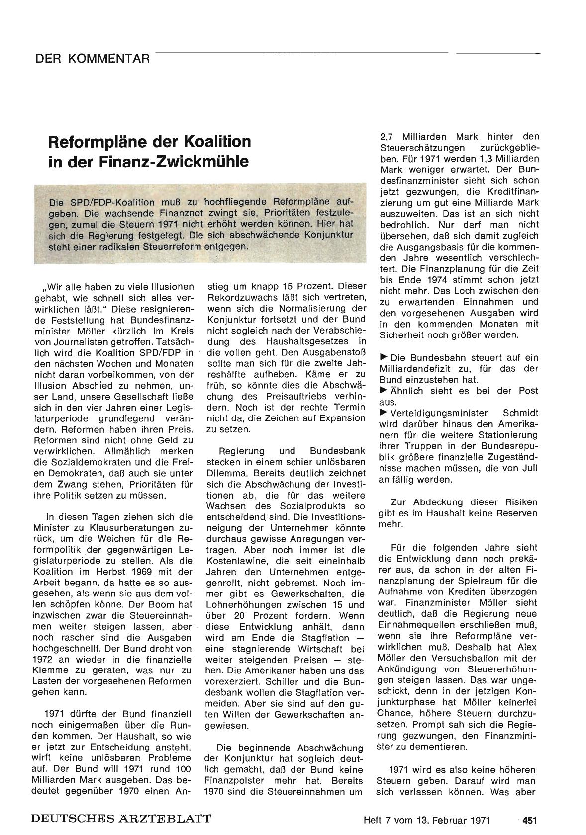 Vorschauseite 1: Reformpläne der Koalition in der Finanz-Zwickmühle